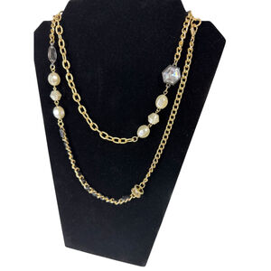 Chico's Gold Tone Multi-Strand Pearl & Bead Necklace